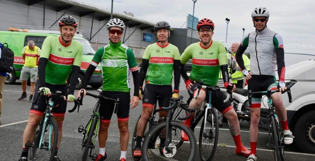 Cuchulainn CC riders L- R  Mick Sheridan Jimmy FLynn, Paul McCartney, Peter Sharkey, Liam Dolan