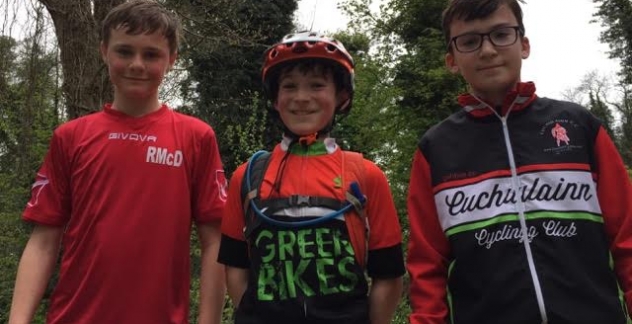 The Under 14 Podium at the MTB League L_R Robert Malone (2nd) Eoin Carthy (1st) Ronan McDonnell (3rd)